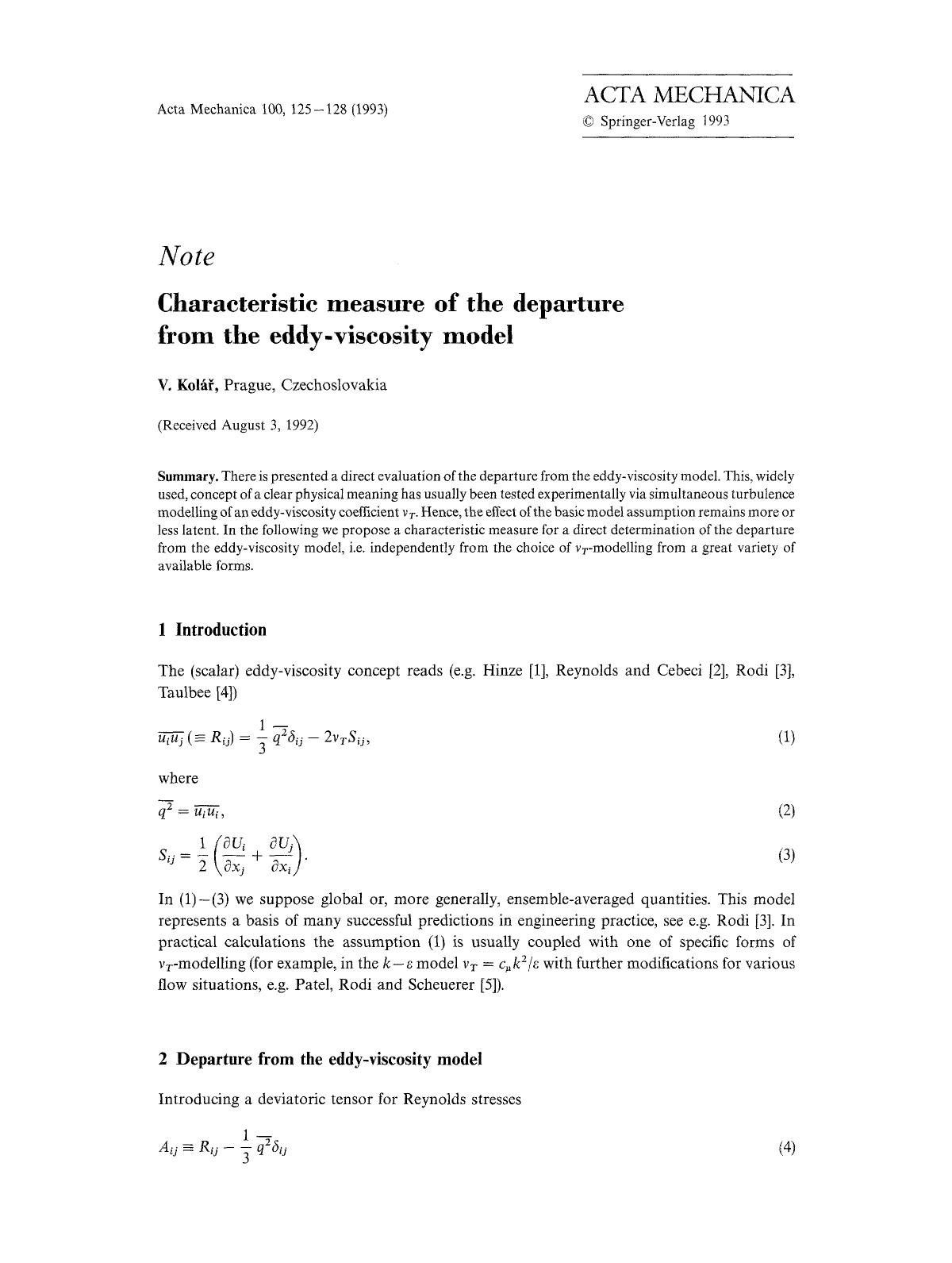 Characteristic measure of the departure from the eddy-viscosity model by Unknown