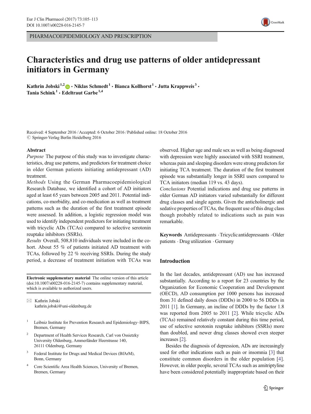 Characteristics and drug use patterns of older antidepressant initiators in Germany by unknow