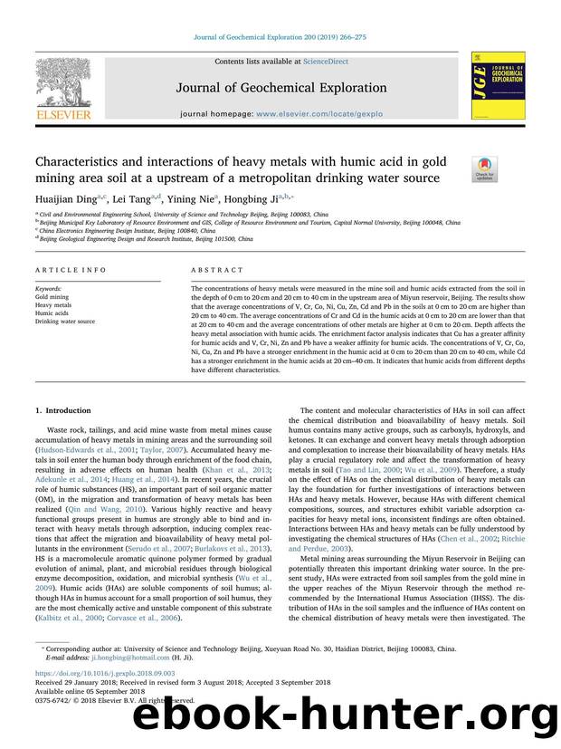 Characteristics and interactions of heavy metals with humic acid in gold mining area soil at a upstream of a metropolitan drinking water source by Huaijian Ding & Lei Tang & Yining Nie & Hongbing Ji