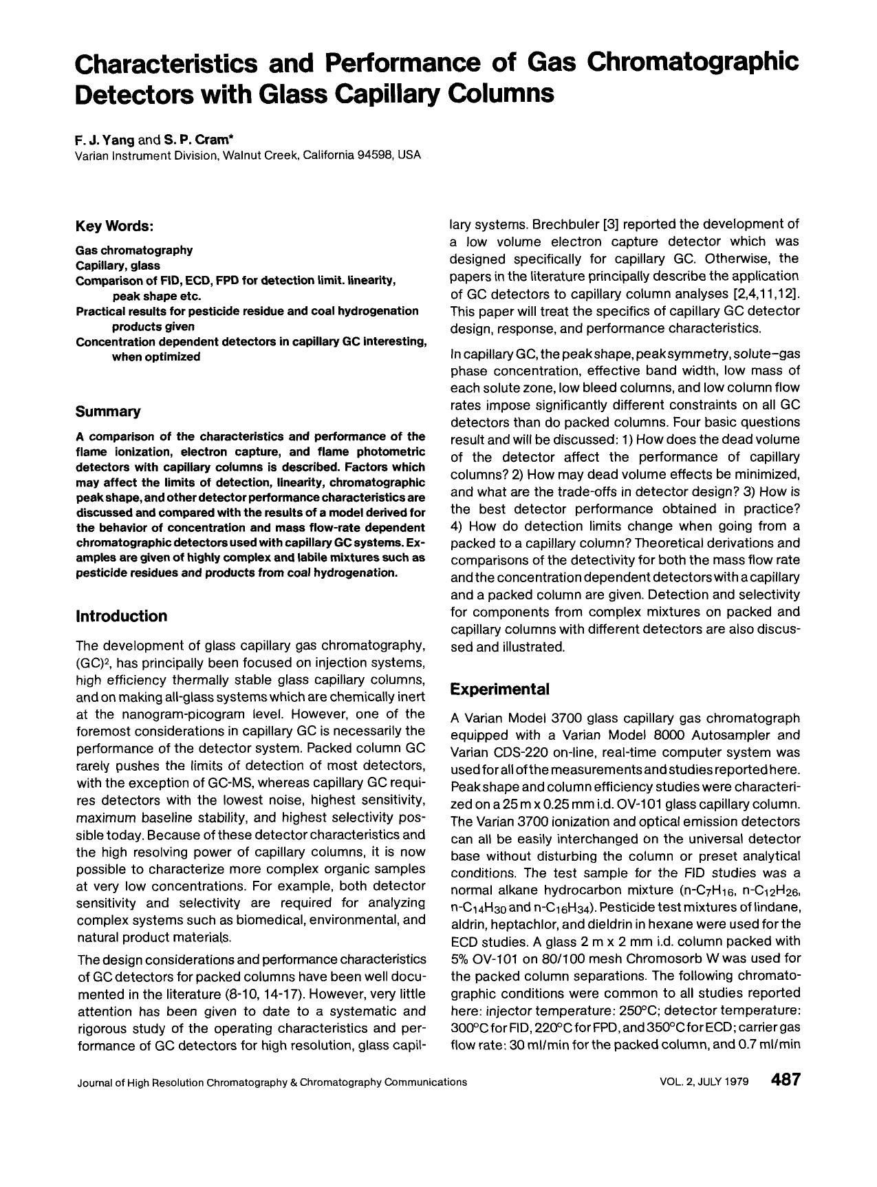 Characteristics and performance of gas chromatographic detectors with glass capillary columns by Unknown