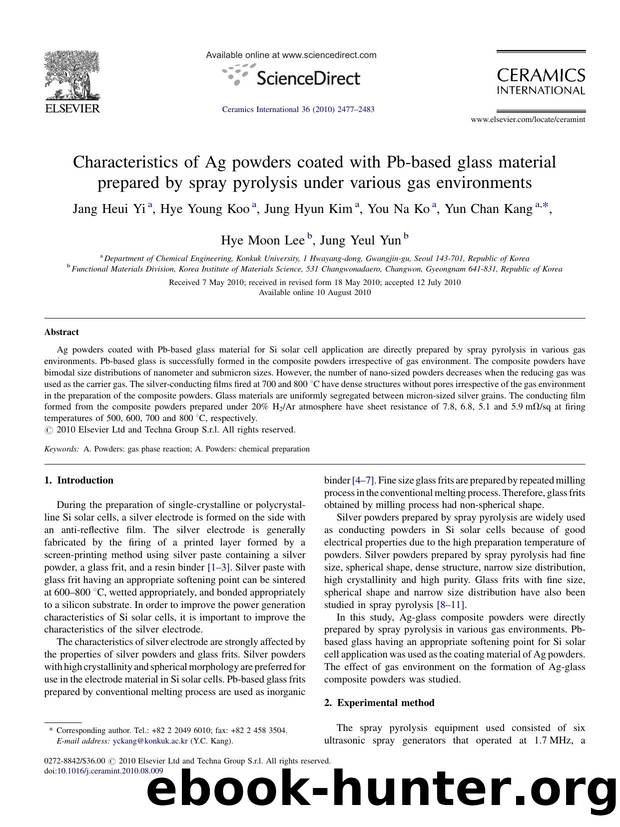 Characteristics of Ag powders coated with Pb-based glass material prepared by spray pyrolysis under various gas environments by Jang Heui Yi