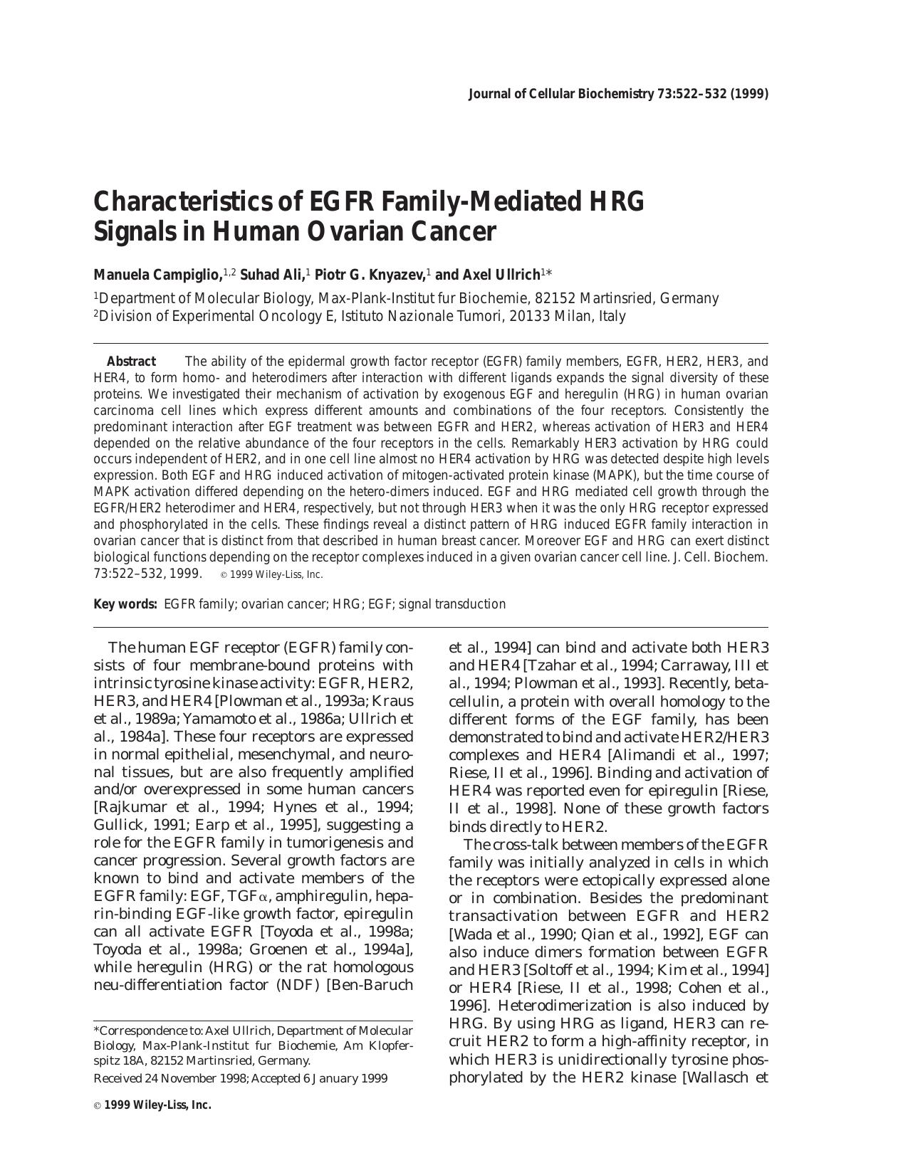 Characteristics of EGFR family-mediated HRG signals in human ovarian cancer by Unknown