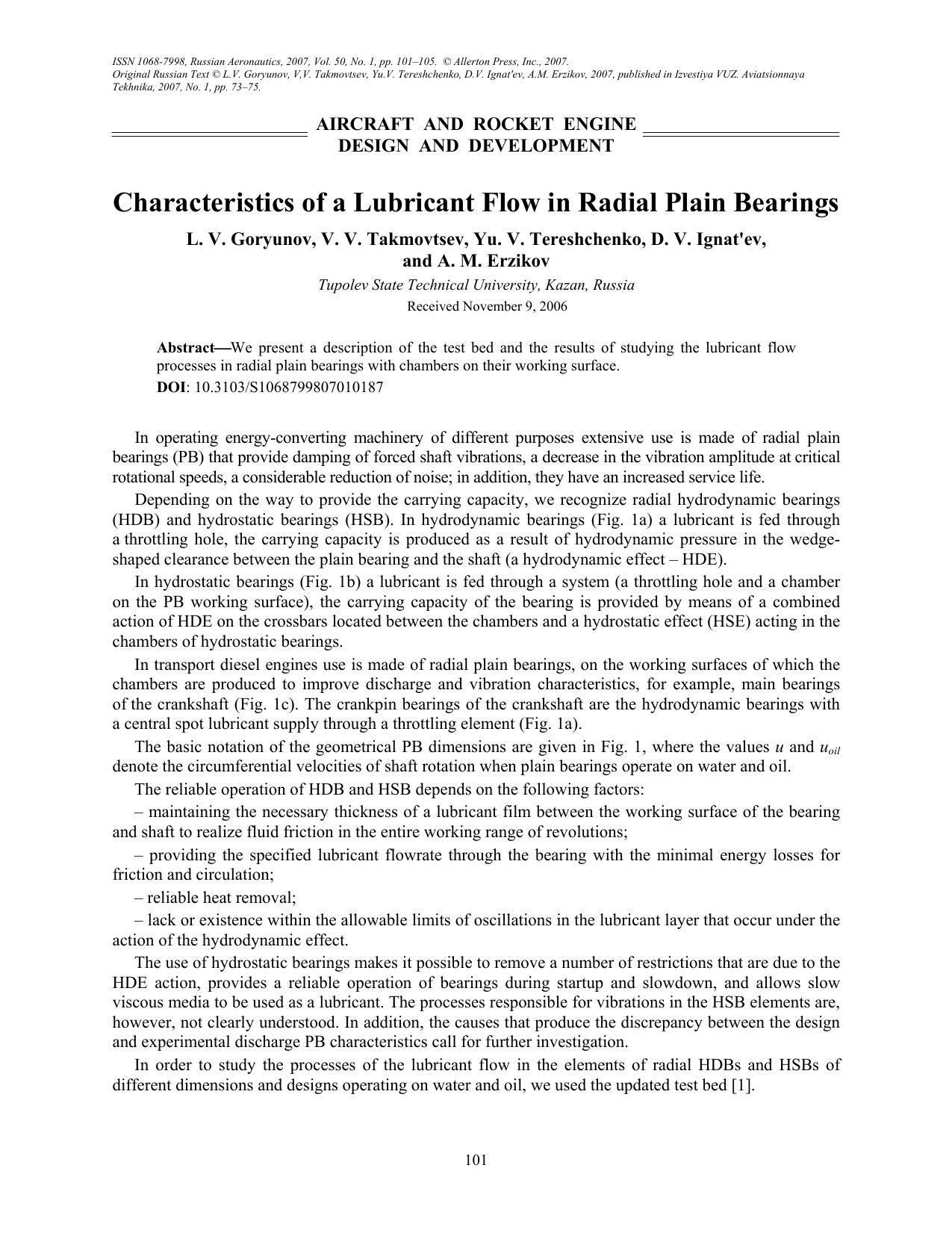 Characteristics of a lubricant flow in radial plain bearings by Unknown