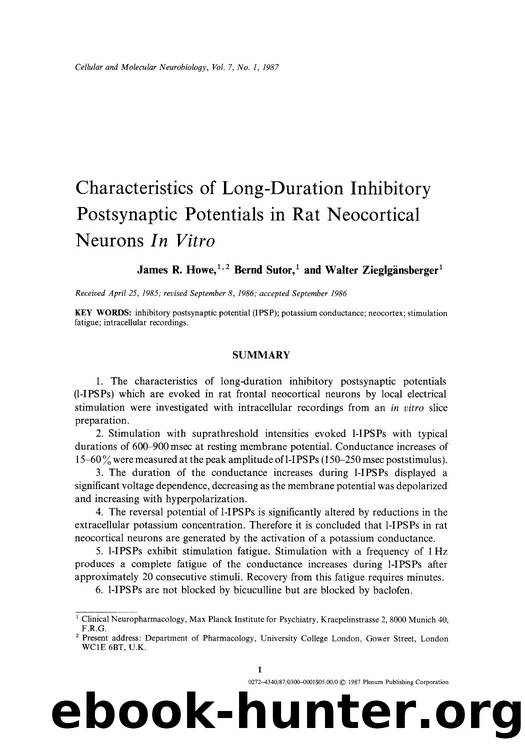 Characteristics of long-duration inhibitory postsynaptic potentials in rat neocortical neurons <Emphasis Type="Italic">in vitro <Emphasis> by Unknown