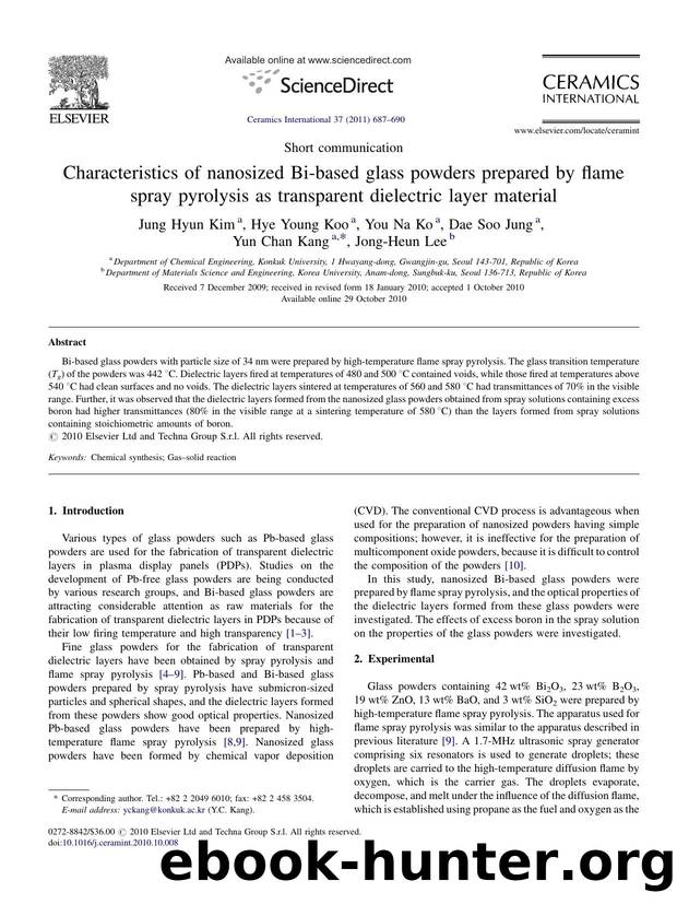 Characteristics of nanosized Bi-based glass powders prepared by flame spray pyrolysis as transparent dielectric layer material by Jung Hyun Kim