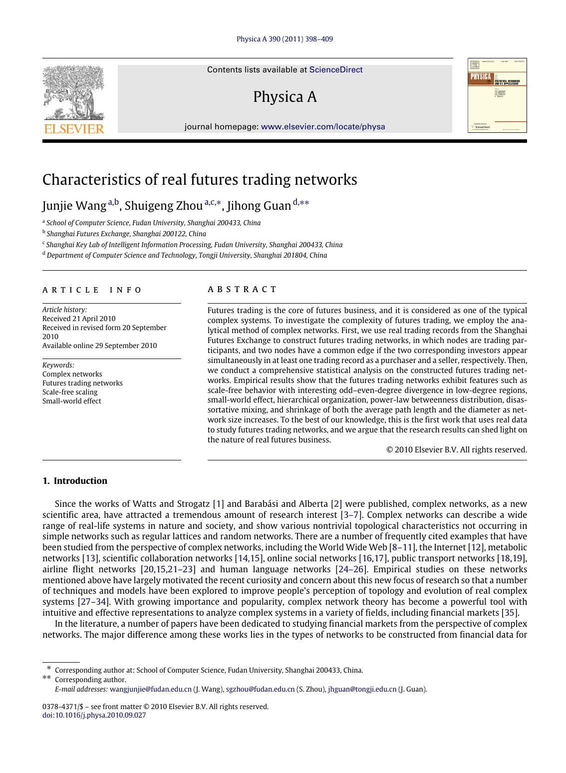 Characteristics of real futures trading networks by Junjie Wang & Shuigeng Zhou & Jihong Guan