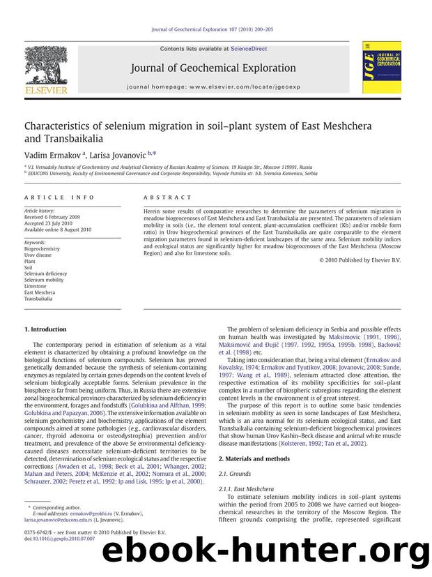 Characteristics of selenium migration in soilâplant system of East Meshchera and Transbaikalia by Vadim Ermakov & Larisa Jovanovic