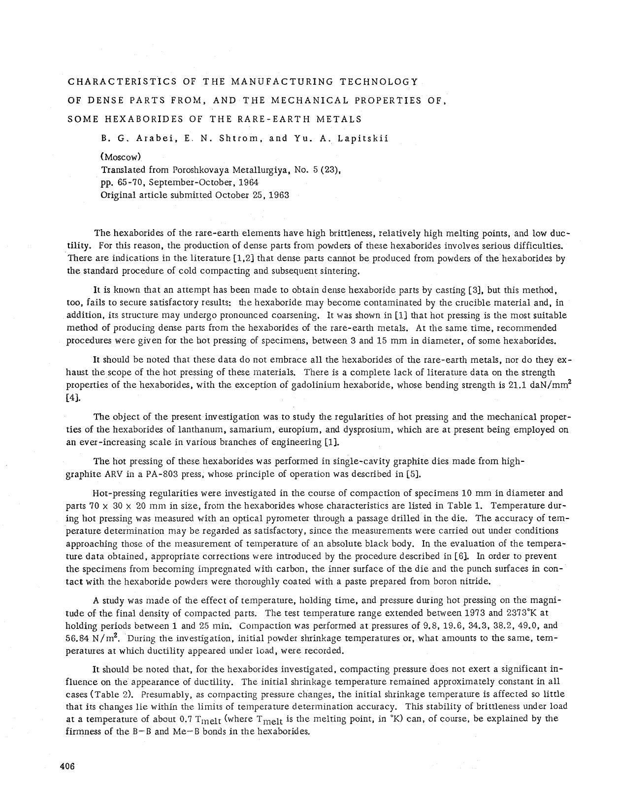 Characteristics of the manufacturing technology of dense parts from, and the mechanical properties of, some hexaborides of the rare-earth metals by Unknown