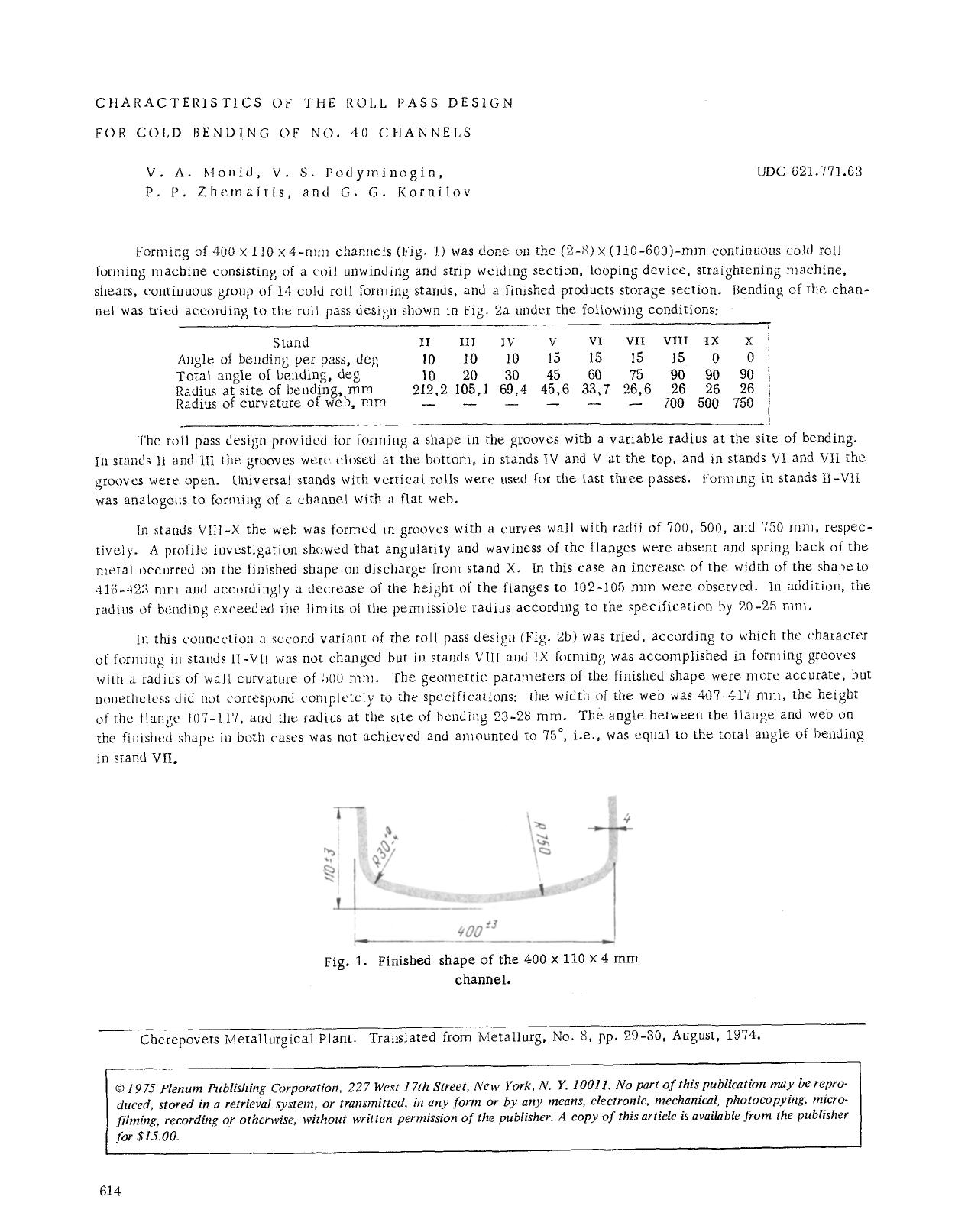 Characteristics of the roll pass design for cold bending of No. 40 channels by Unknown