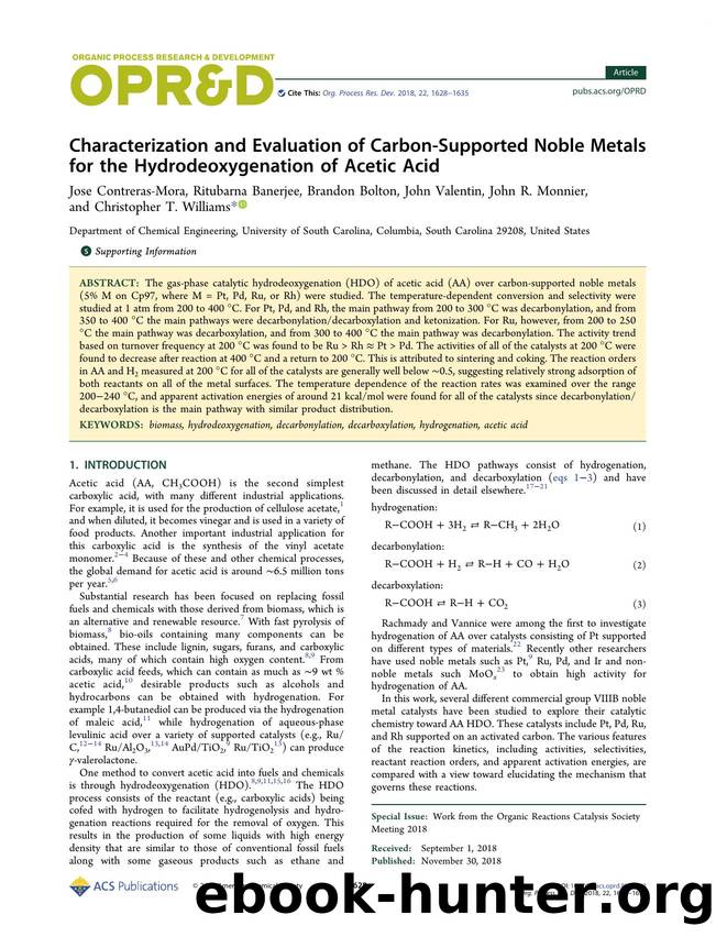 Characterization and Evaluation of Carbon-Supported Noble Metals for the Hydrodeoxygenation of Acetic Acid by unknow
