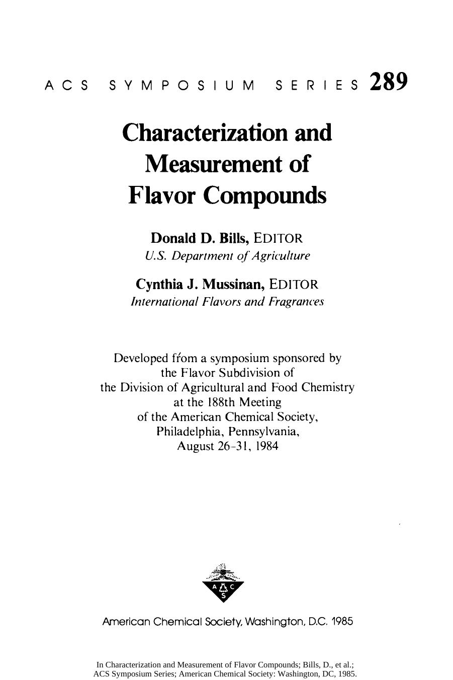 Characterization and Measurement of Flavor Compounds by Donald D. Bills and Cynthia J. Mussinan (Eds.)