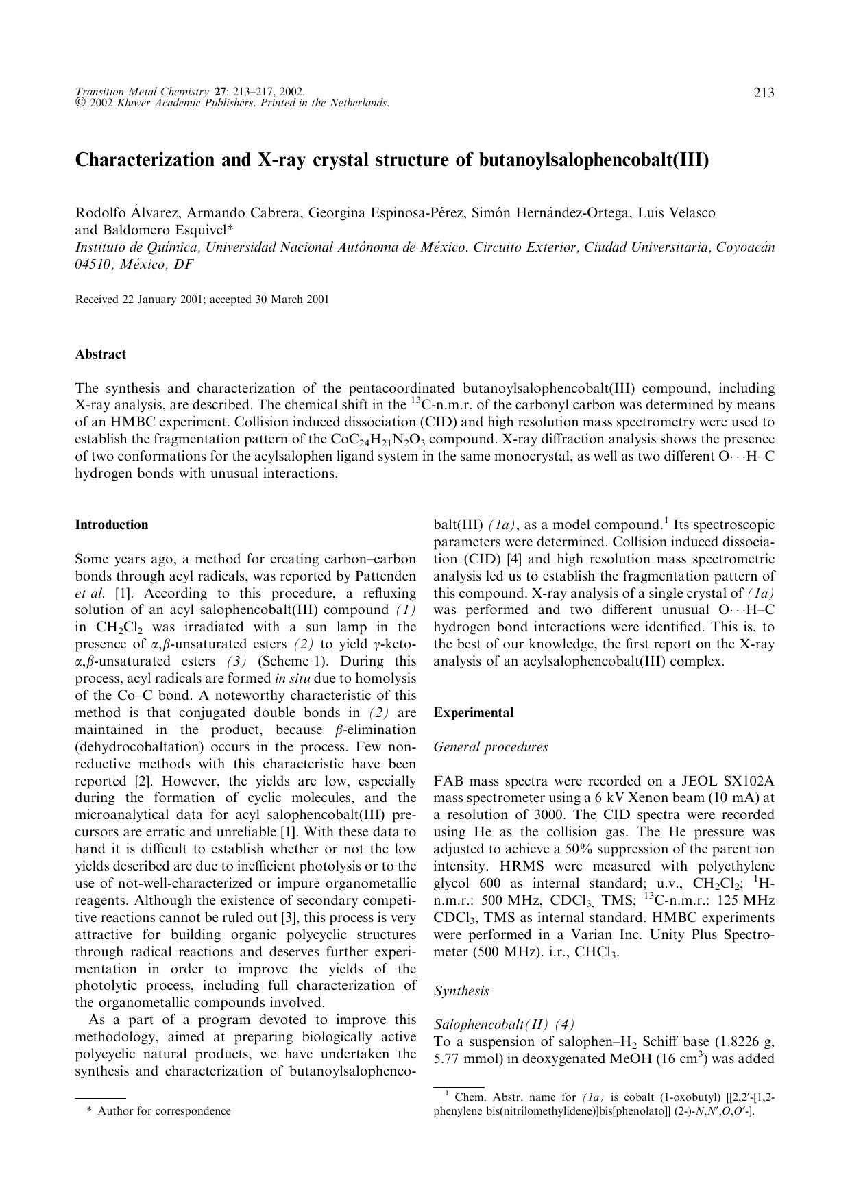 Characterization and X-ray crystal structure of butanoylsalophencobalt(III) by Unknown