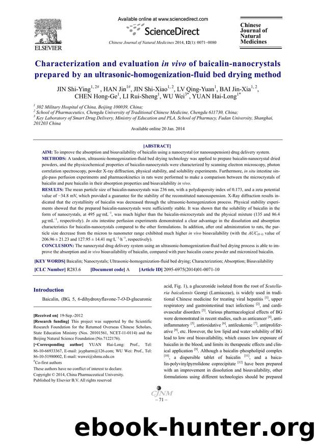 Characterization and evaluation in vivo of baicalin-nanocrystals prepared by an ultrasonic-homogenization-fluid bed drying method by unknow