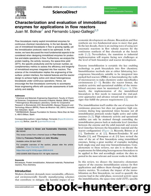 Characterization and evaluation of immobilized enzymes for applications in flow reactors by Juan M. Bolivar & Fernando López-Gallego
