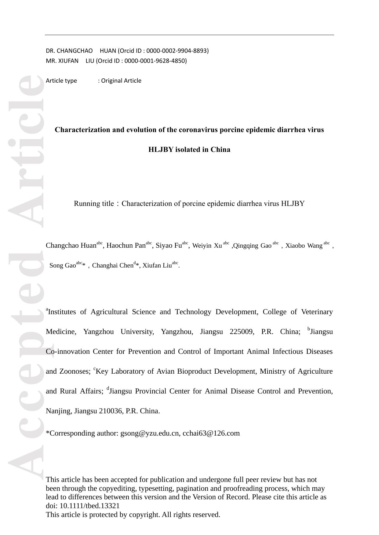 Characterization and evolution of the coronavirus porcine epidemic diarrhea virus HLJBY isolated in China by Unknown