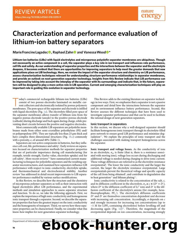 Characterization and performance evaluation of lithium-ion battery separators by Marie Francine Lagadec & Raphael Zahn & Vanessa Wood