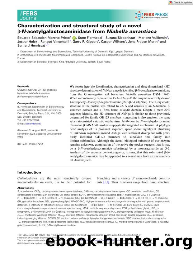 Characterization and structural study of a novel Î²âNâacetylgalactosaminidase from Niabella aurantiaca by Unknown