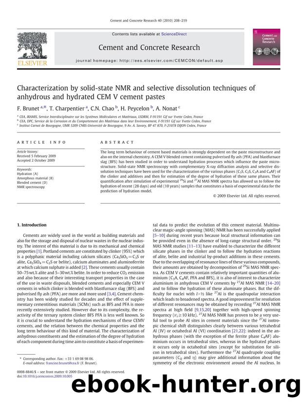 Characterization by solid-state NMR and selective dissolution techniques of anhydrous and hydrated CEM V cement pastes by F. Brunet; T. Charpentier; C.N. Chao; H. Peycelon; A. Nonat