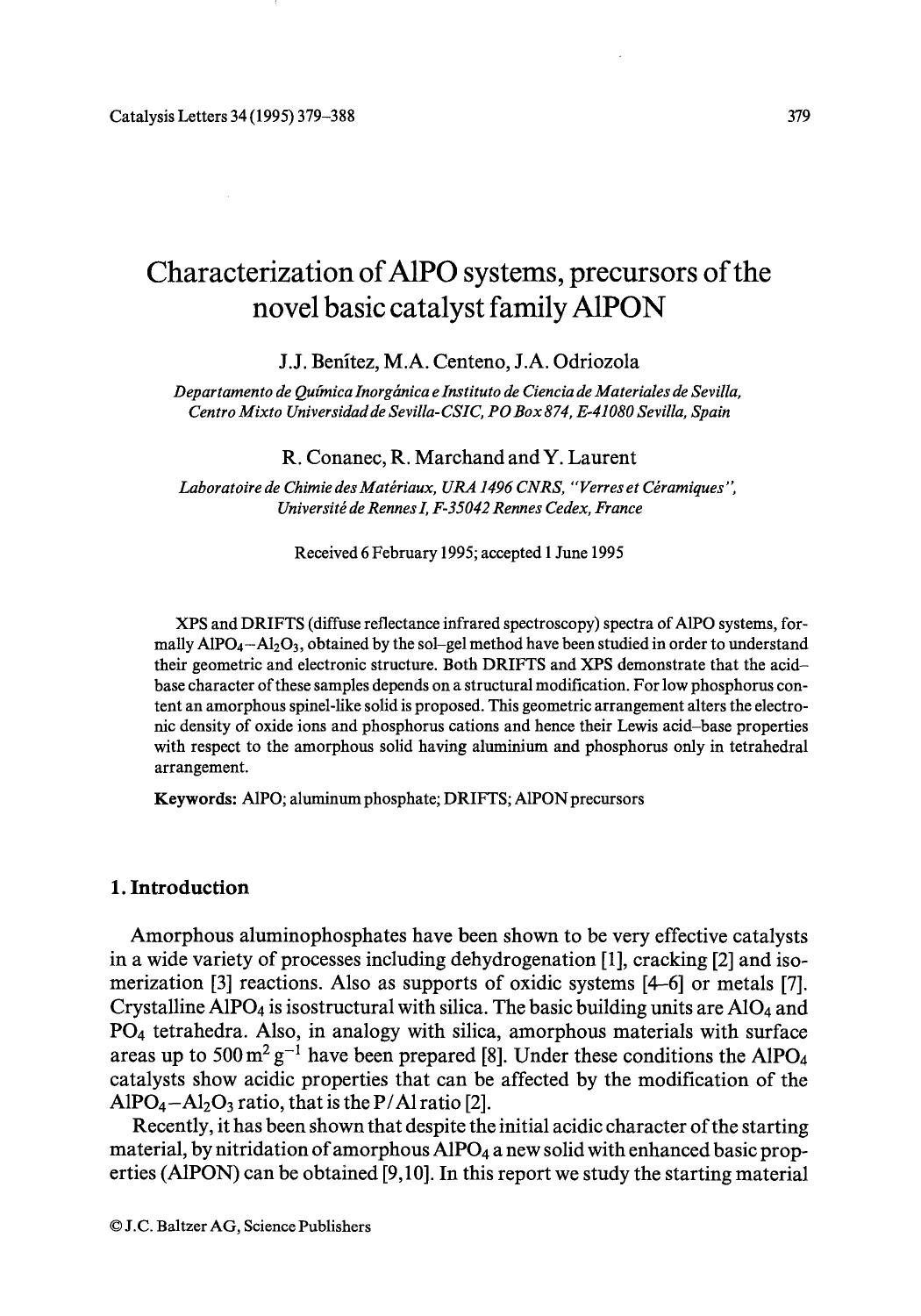 Characterization of AlPO systems, precursors of the novel basic catalyst family AlPON by Unknown