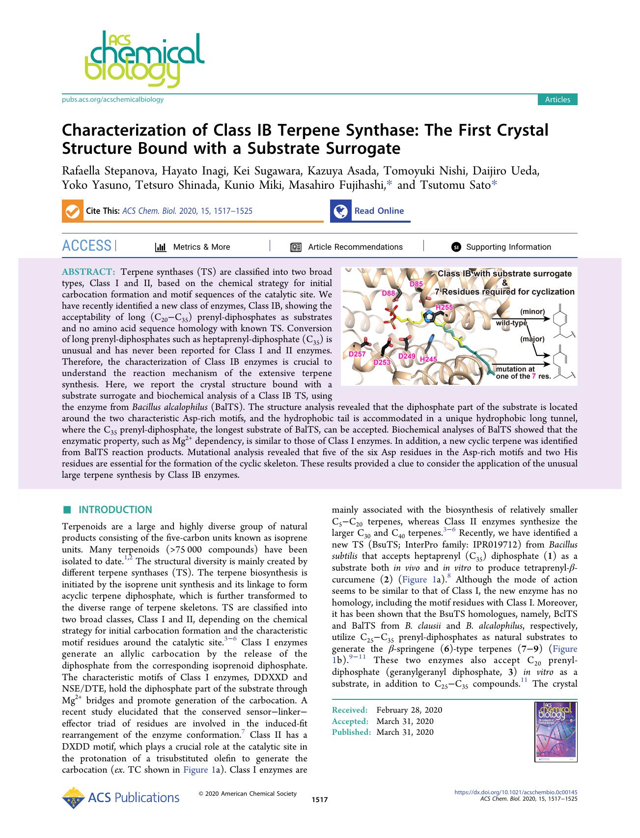 Characterization of Class IB Terpene Synthase: The First Crystal Structure Bound with a Substrate Surrogate by unknow