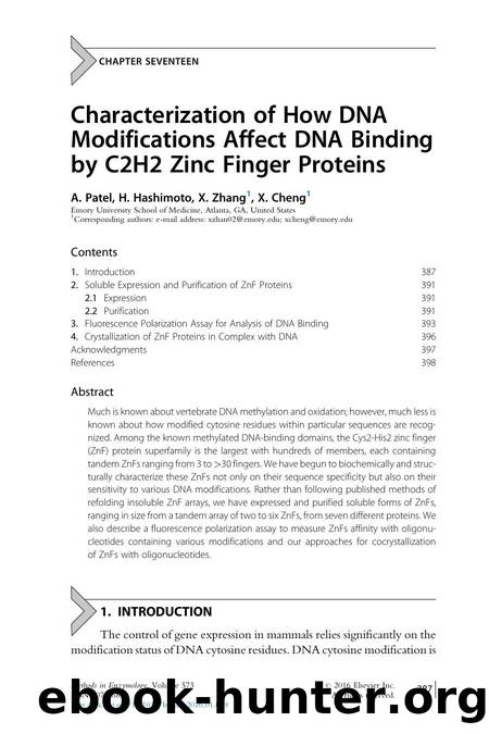 Characterization of How DNA Modifications Affect DNA Binding by C2H2 Zinc Finger Proteins by A. Patel & H. Hashimoto & X. Zhang & X. Cheng