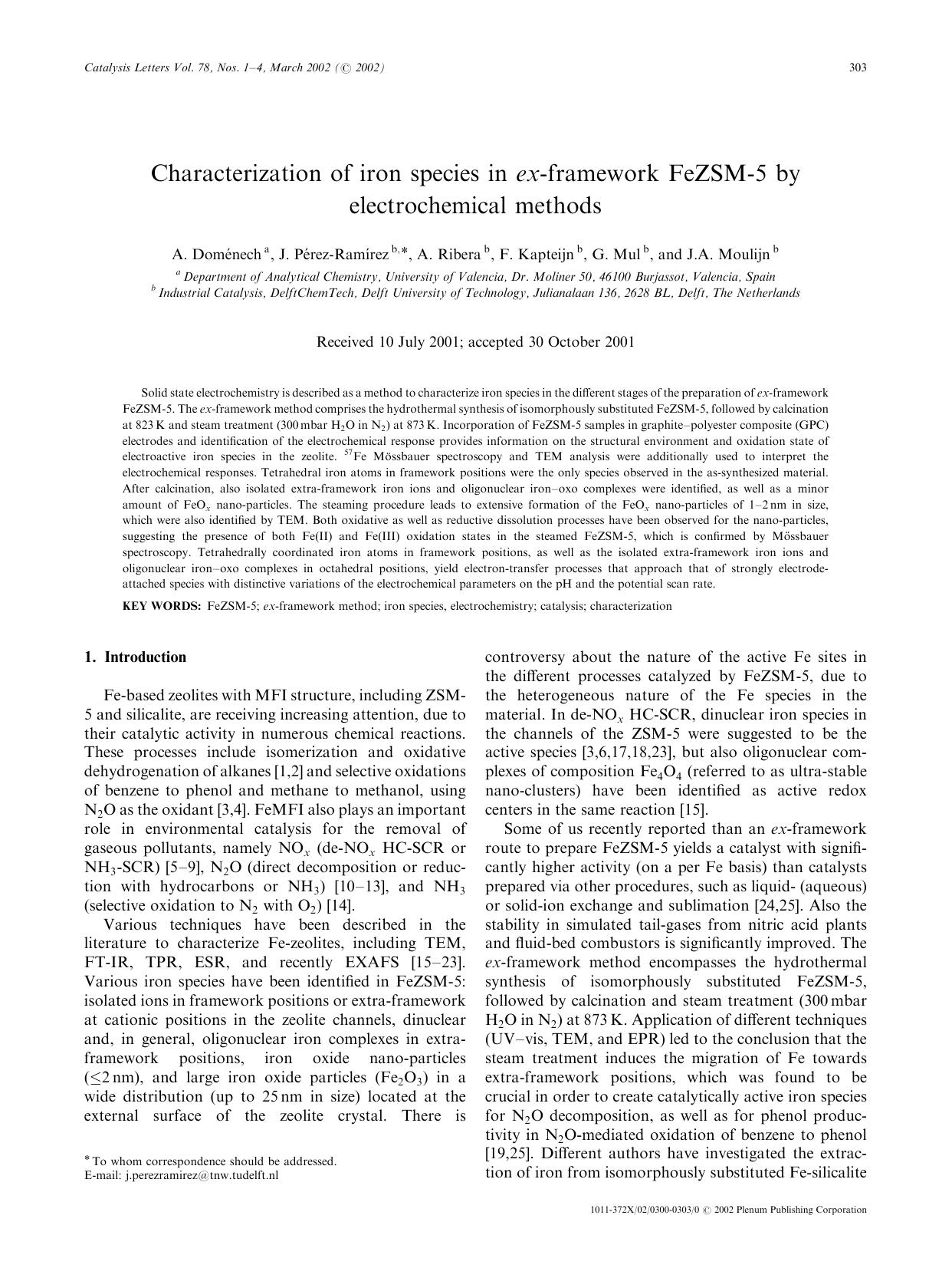 Characterization of Iron Species in Ex-Framework FeZSM-5 by Electrochemical Methods by Unknown