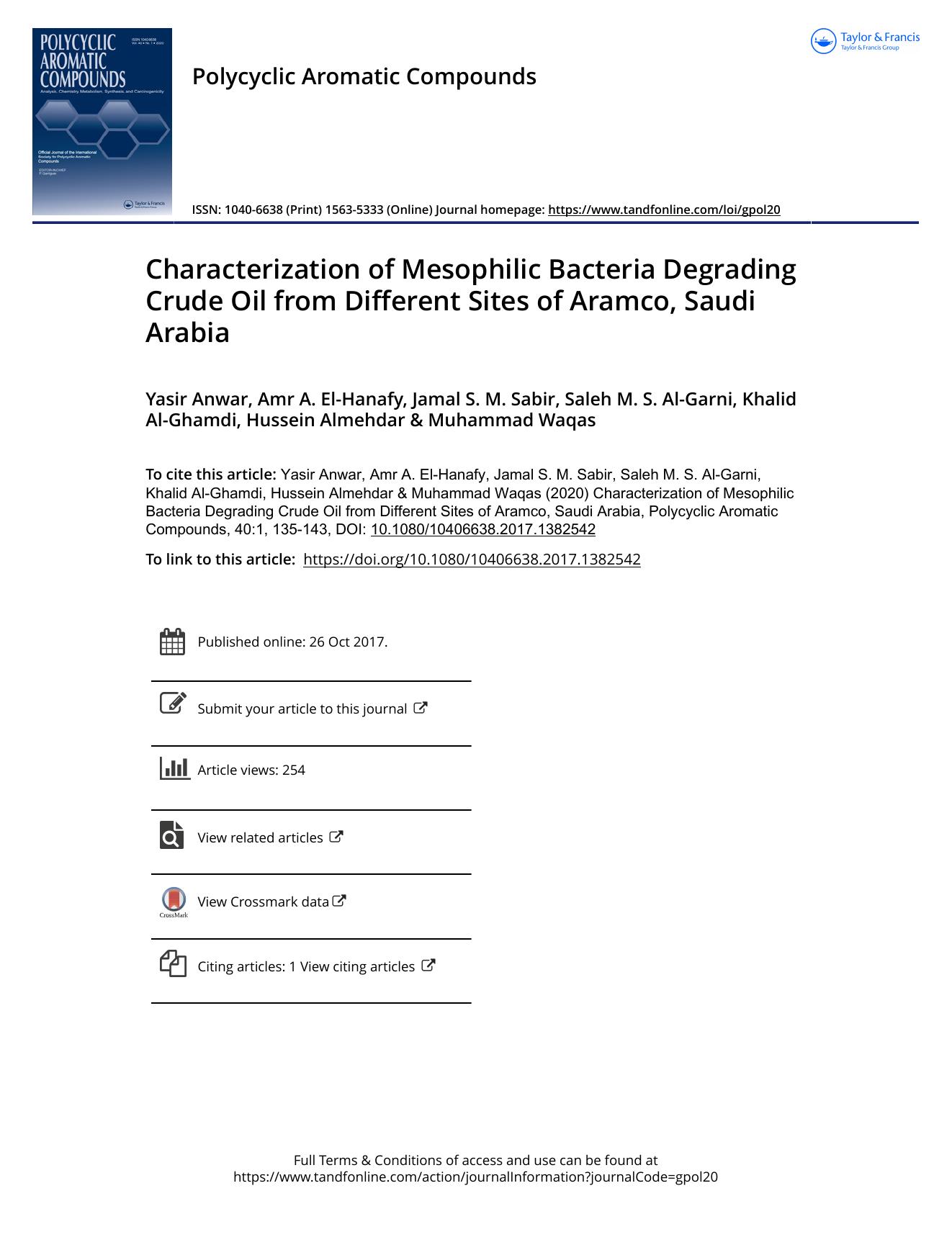 Characterization of Mesophilic Bacteria Degrading Crude Oil from Different Sites of Aramco, Saudi Arabia by unknow
