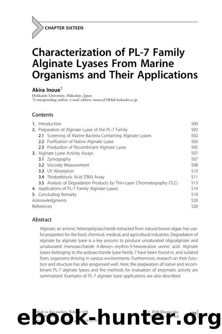 Characterization of PL-7 Family Alginate Lyases From Marine Organisms and Their Applications by Akira Inoue