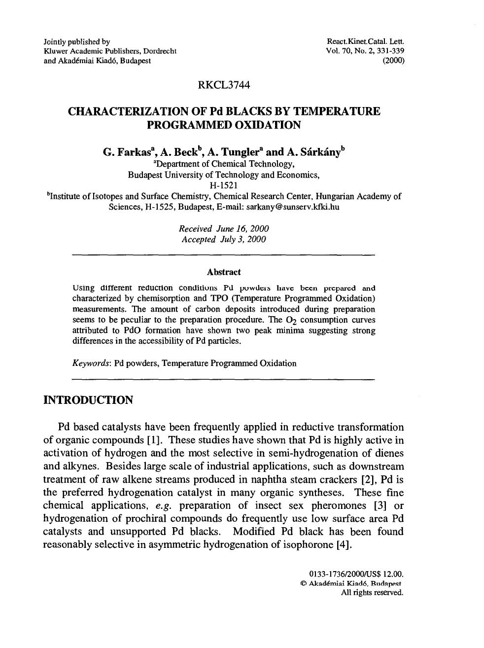 Characterization of Pd Blacks by Temperature Programmed Oxidation by Unknown