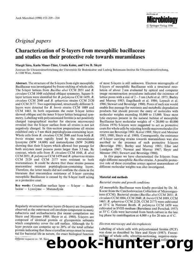 Characterization of S-layers from mesophilic bacillaceae and studies on their protective role towards muramidases by Unknown