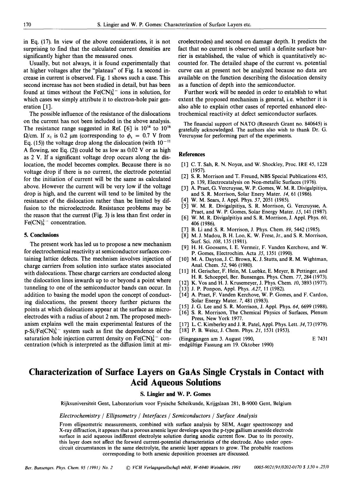 Characterization of Surface Layers on GaAs Single Crystals in Contact with Acid Aqueous Solutions by Unknown