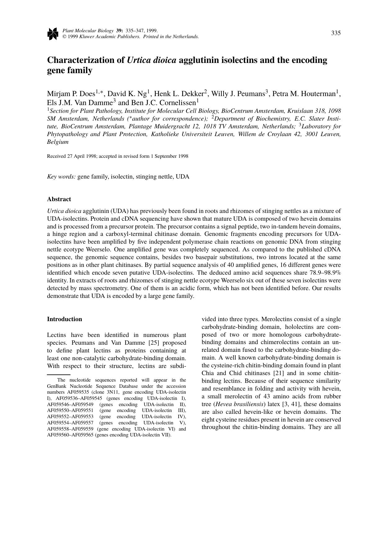 Characterization of Urtica dioica agglutinin isolectins and the encoding gene family by Unknown