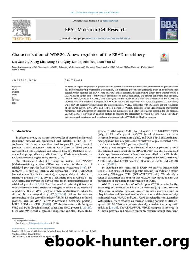 Characterization of WDR20_ A new regulator of the ERAD machinery by Lin-Gao Ju & Xiang Lin & Dong Yan & Qing-Lan Li & Min Wu & Lian-Yun Li