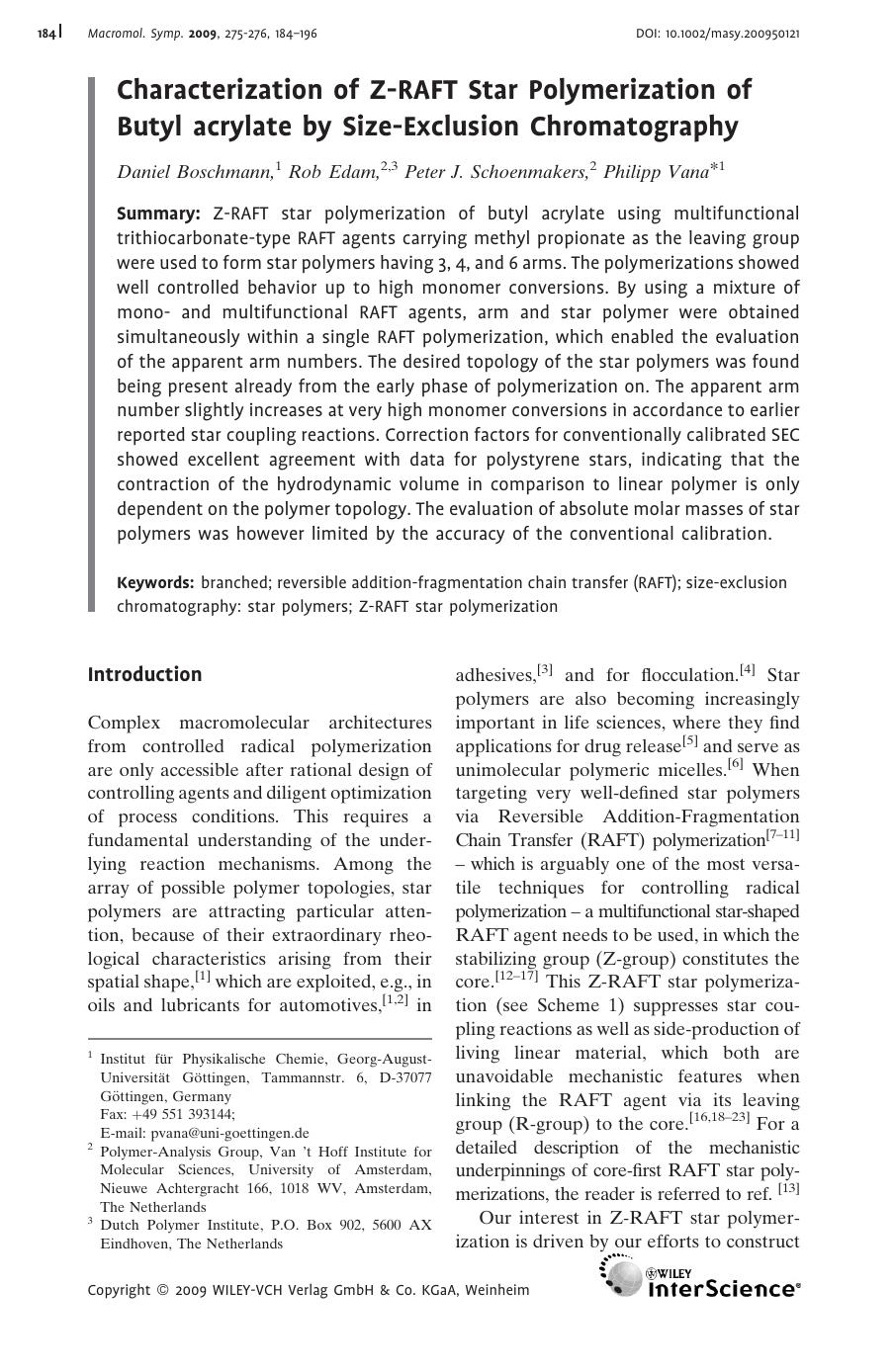 Characterization of Z-RAFT Star Polymerization of Butyl acrylate by Size-Exclusion Chromatography by Unknown