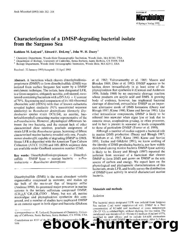 Characterization of a DMSP-degrading bacterial isolate from the Sargasso Sea by Unknown