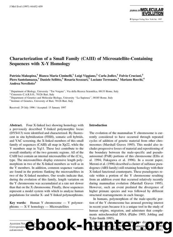 Characterization of a Small Family (CAIII) of Microsatellite-Containing Sequences with X-Y Homology by Malaspina P. et al