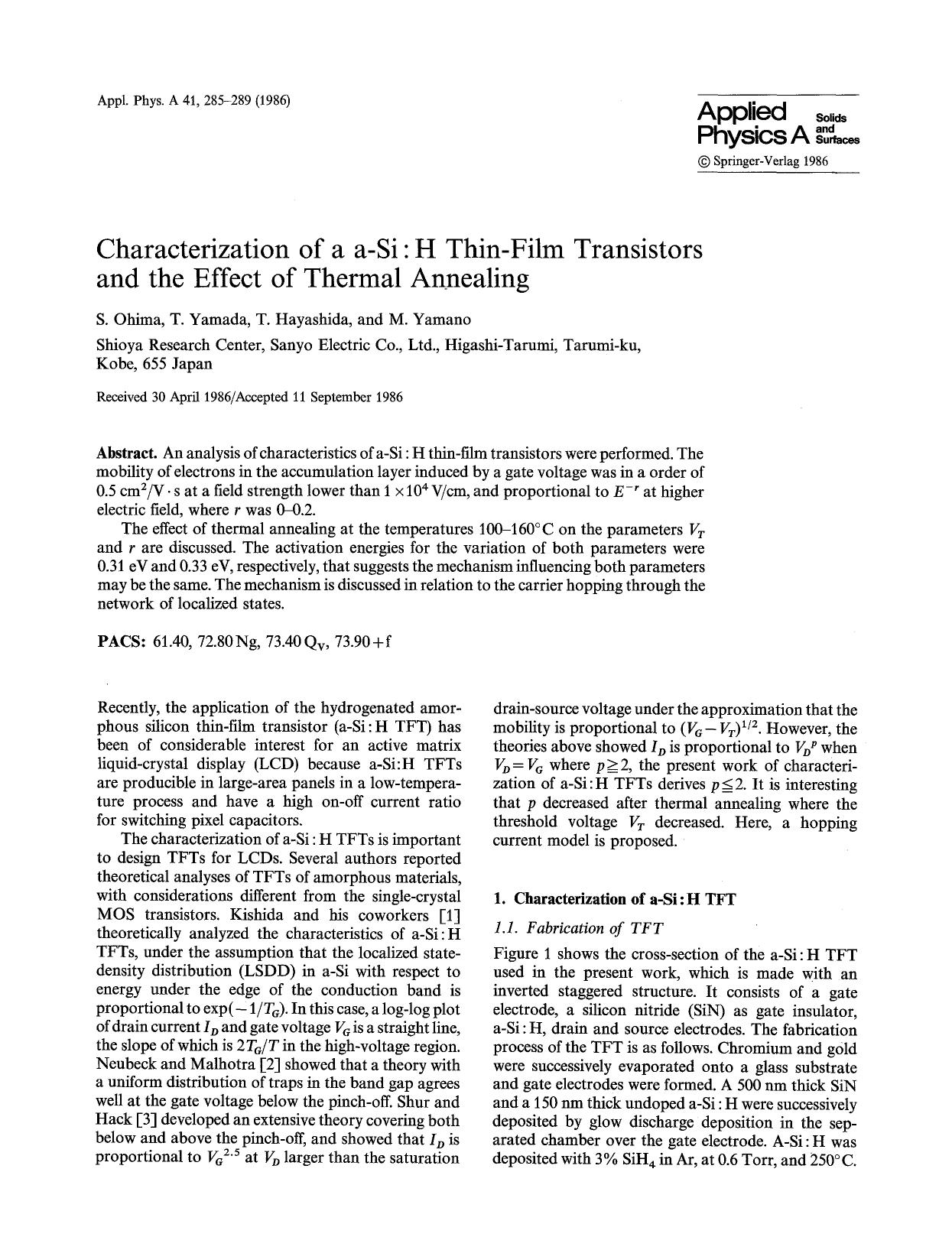 Characterization of a a-Si:H thin-film transistors and the effect of thermal annealing by Unknown
