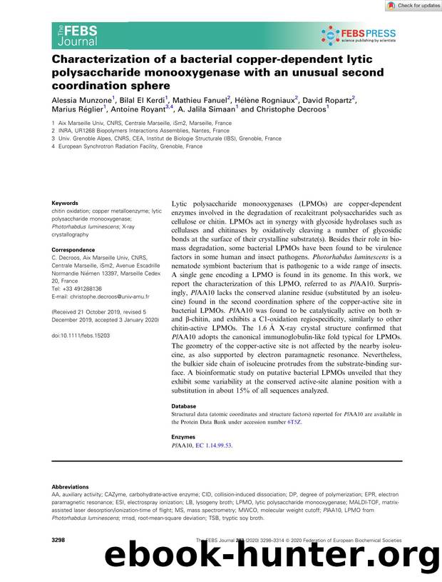 Characterization of a bacterial copperâdependent lytic polysaccharide monooxygenase with an unusual second coordination sphere by Unknown