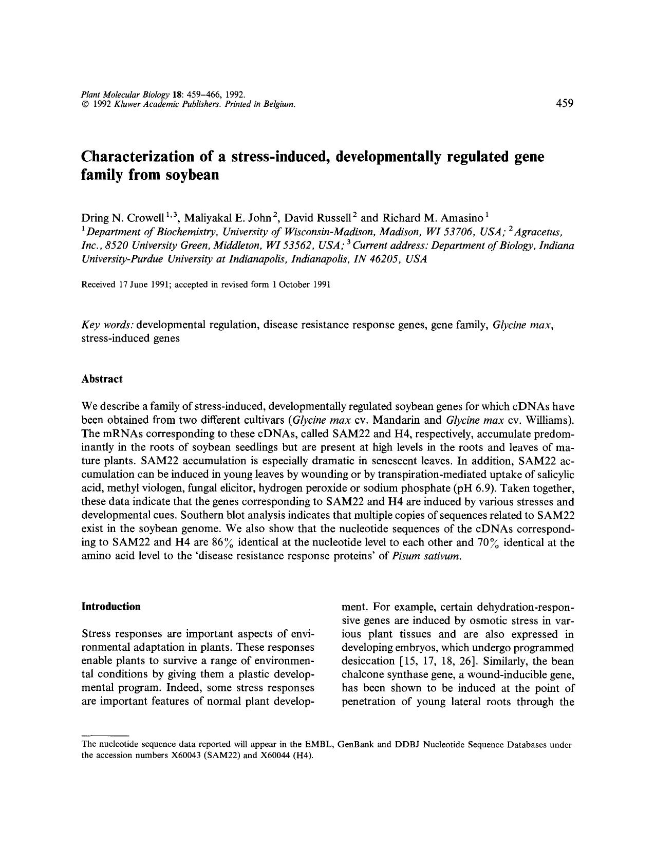 Characterization of a stress-induced, developmentally regulated gene family from soybean by Unknown