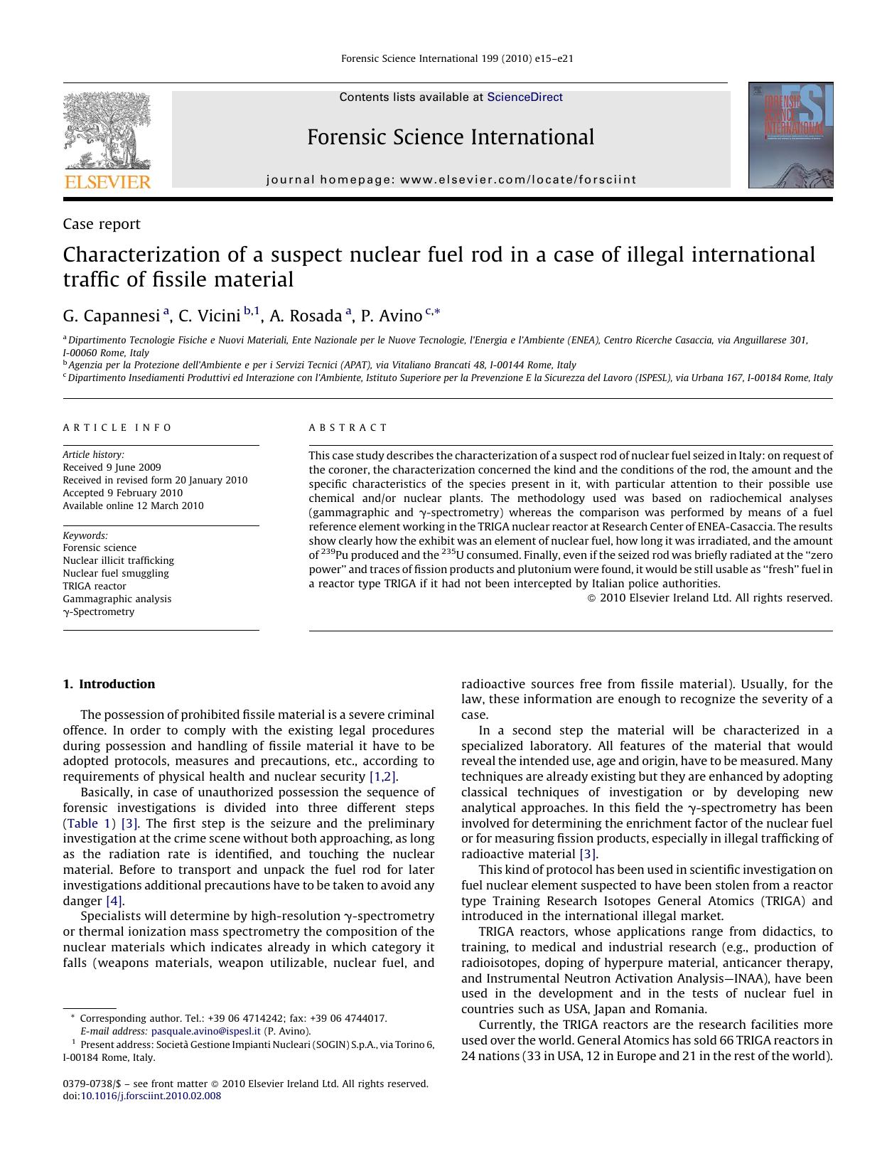 Characterization of a suspect nuclear fuel rod in a case of illegal international traffic of fissile material by G. Capannesi; C. Vicini; A. Rosada; P. Avino