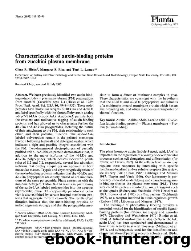 Characterization of auxin-binding proteins from zucchini plasma membrane by Unknown