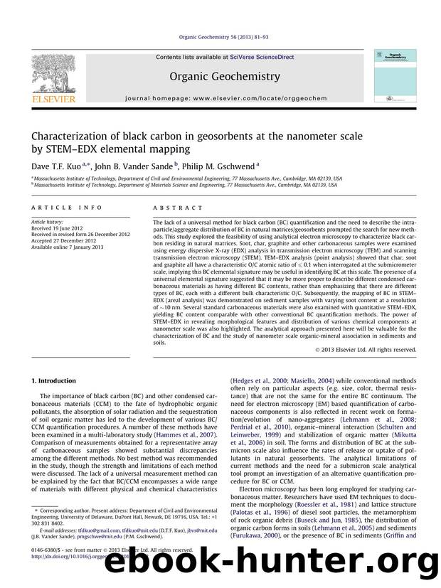 Characterization of black carbon in geosorbents at the nanometer scale by STEMÃ¢â¬âEDX elemental mapping by Dave T.F. Kuo & John B. Vander Sande & Philip M. Gschwend