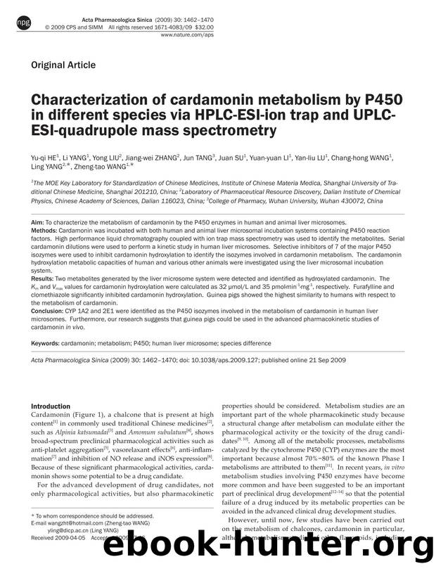 Characterization of cardamonin metabolism by P450 in different species via HPLC-ESI-ion trap and UPLC-ESI-quadrupole mass spectrometry by unknow