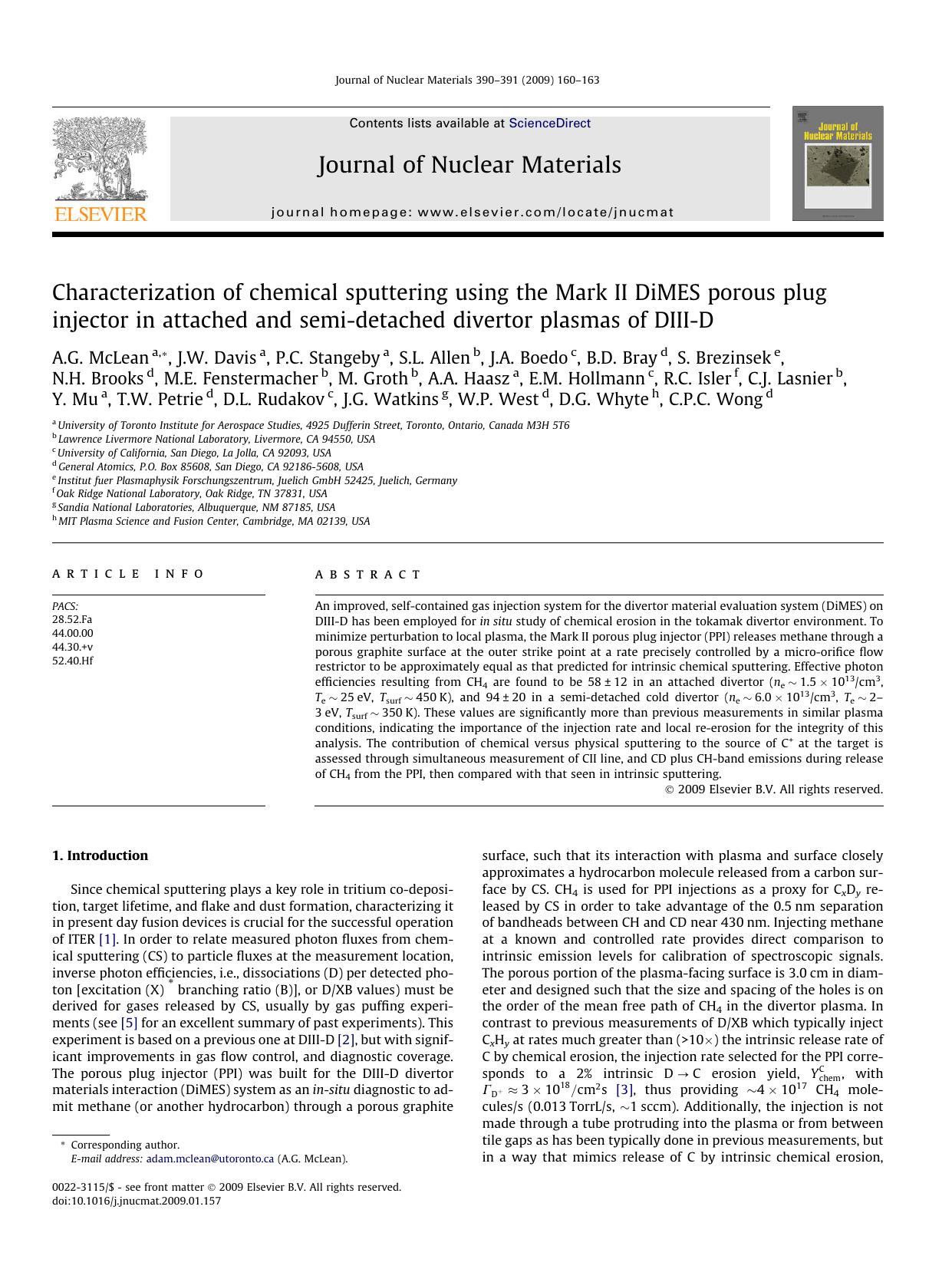 Characterization of chemical sputtering using the Mark II DiMES porous plug injector in attached and semi-detached divertor plasmas of DIII-D by unknow