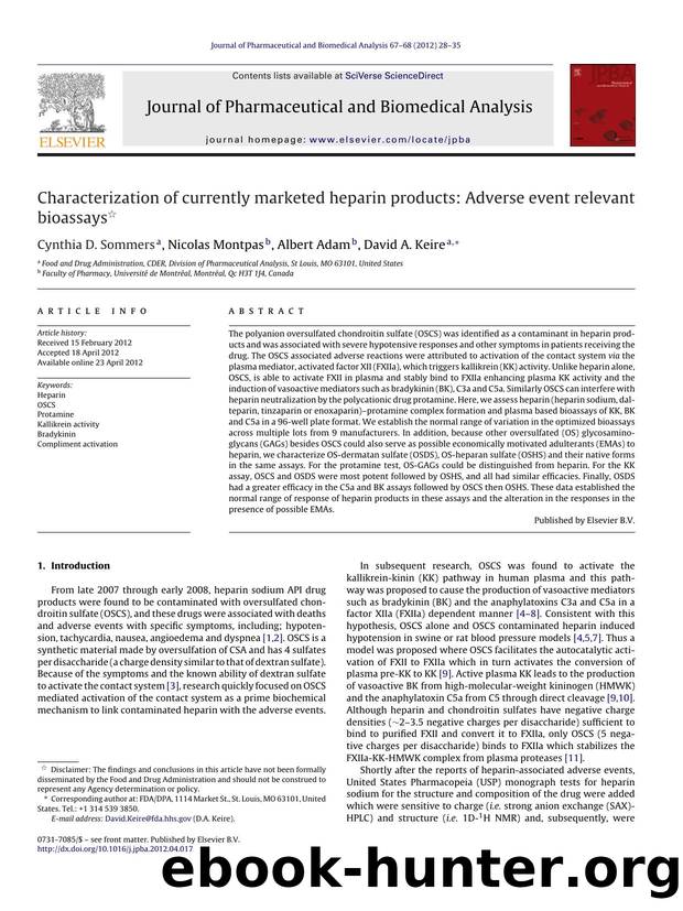 Characterization of currently marketed heparin products: Adverse event relevant bioassays by Cynthia D. Sommers
