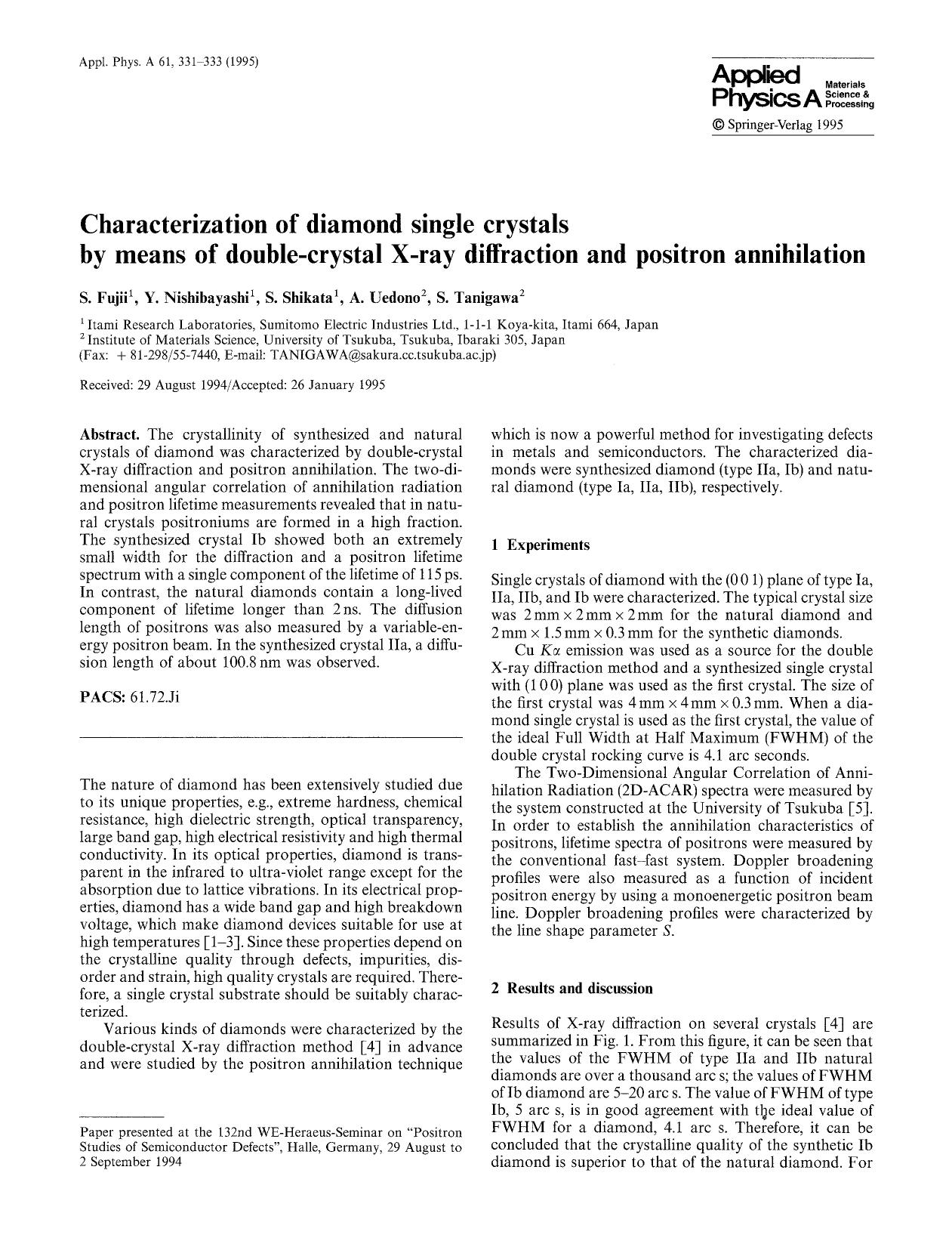 Characterization of diamond single crystals by means of double-crystal X-ray diffraction and positron annihilation by Unknown