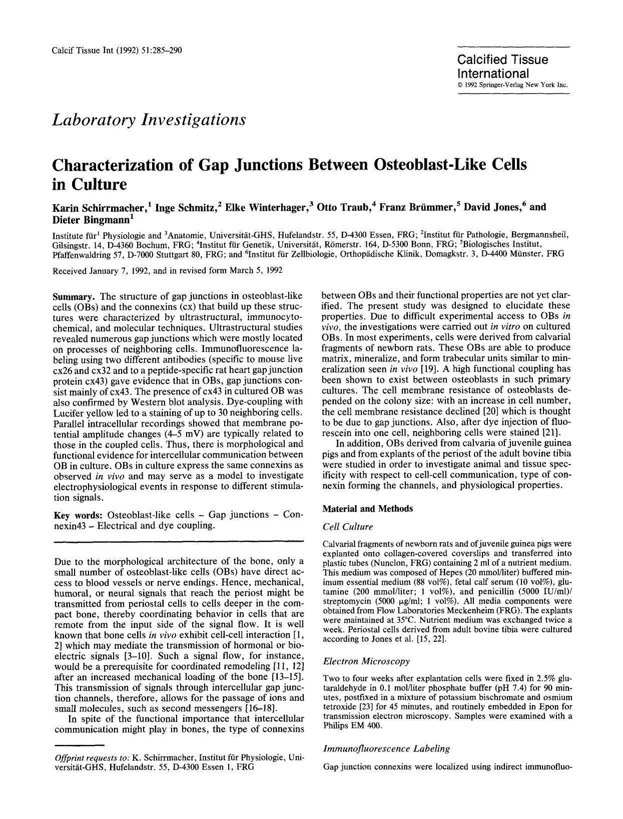 Characterization of gap junctions between osteoblast-like cells in culture by Unknown