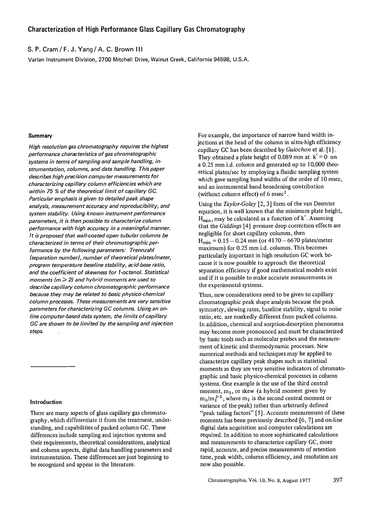 Characterization of high performance glass capillary gas chromatography by Unknown