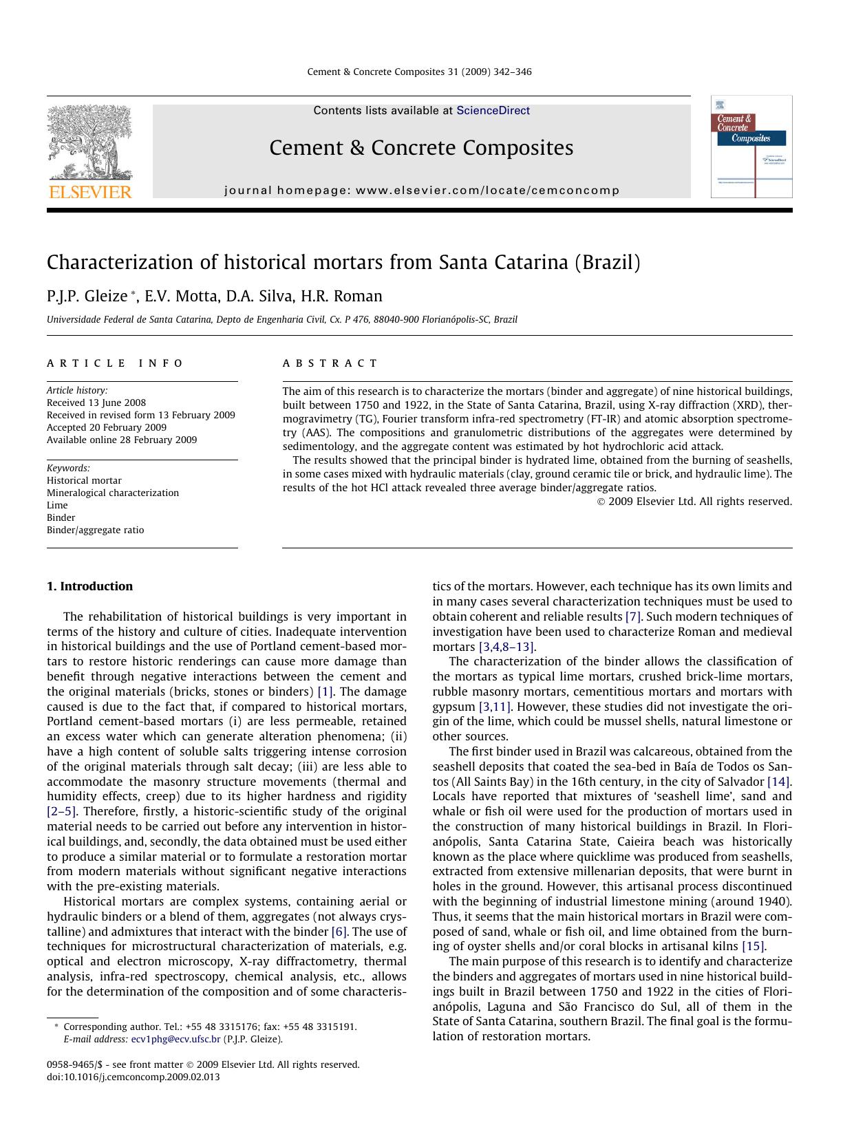 Characterization of historical mortars from Santa Catarina (Brazil) by P.J.P. Gleize; E.V. Motta; D.A. Silva; H.R. Roman