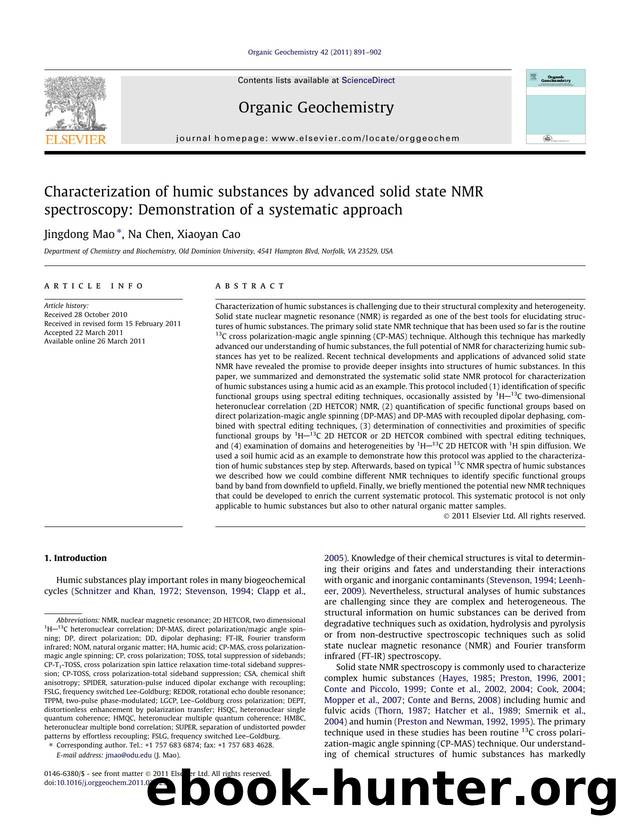 Characterization of humic substances by advanced solid state NMR spectroscopy: Demonstration of a systematic approach by Jingdong Mao